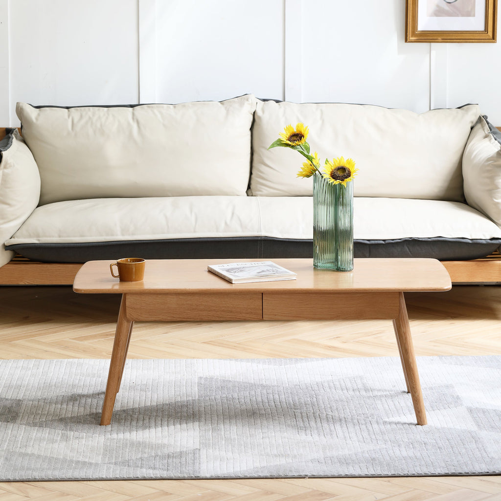Solid Wood 2-Drawer Coffee Table Natural Oak 39.37 Inch