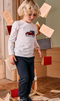 Patachou - Boy Red Car Long Sleeve Shirt, White