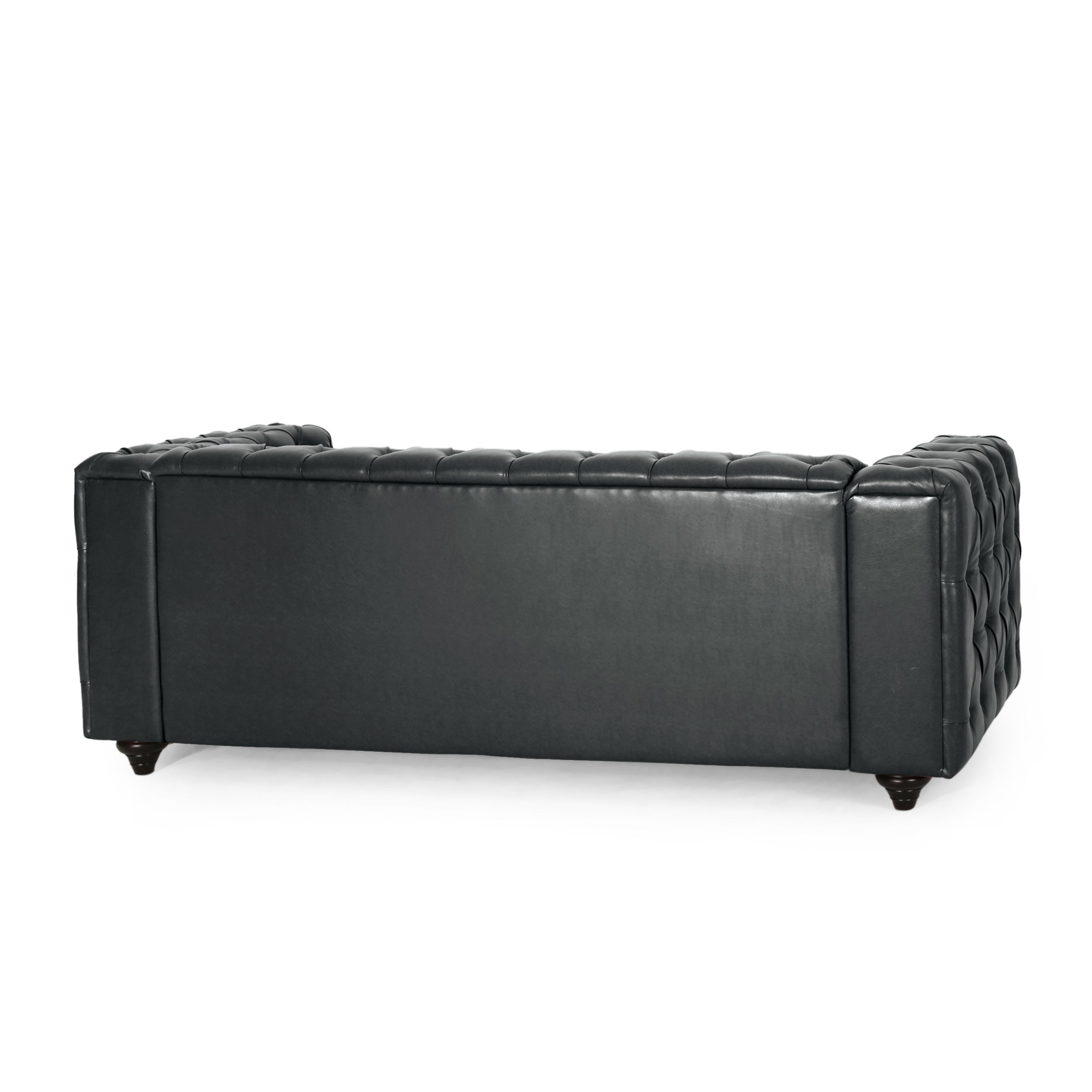 Mirod Comfy 3-Seat Sofa with Wooden Legs, PU Upholstery, Black, 83.5'' Width