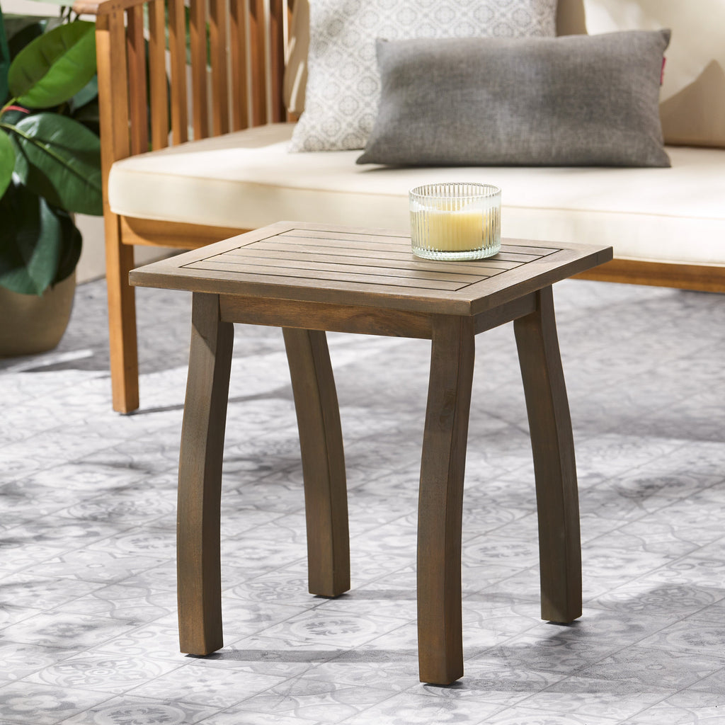 Kinesis Outdoor Side Table with Slatted Top and Wood Frame, Grey