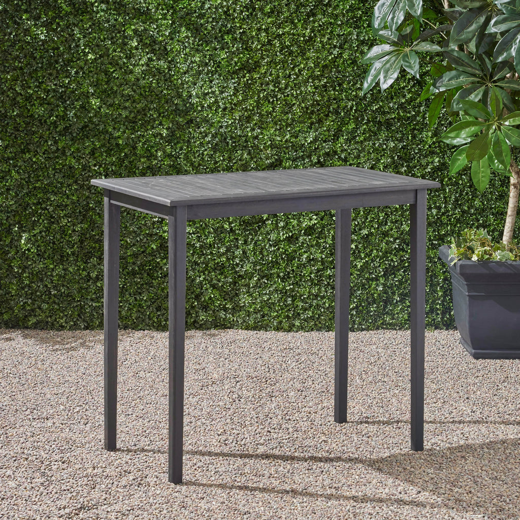 Outdoor Minimalist Acacia Wood Rectangle Bar Table - Dark Gray Finish 45x26 Inches