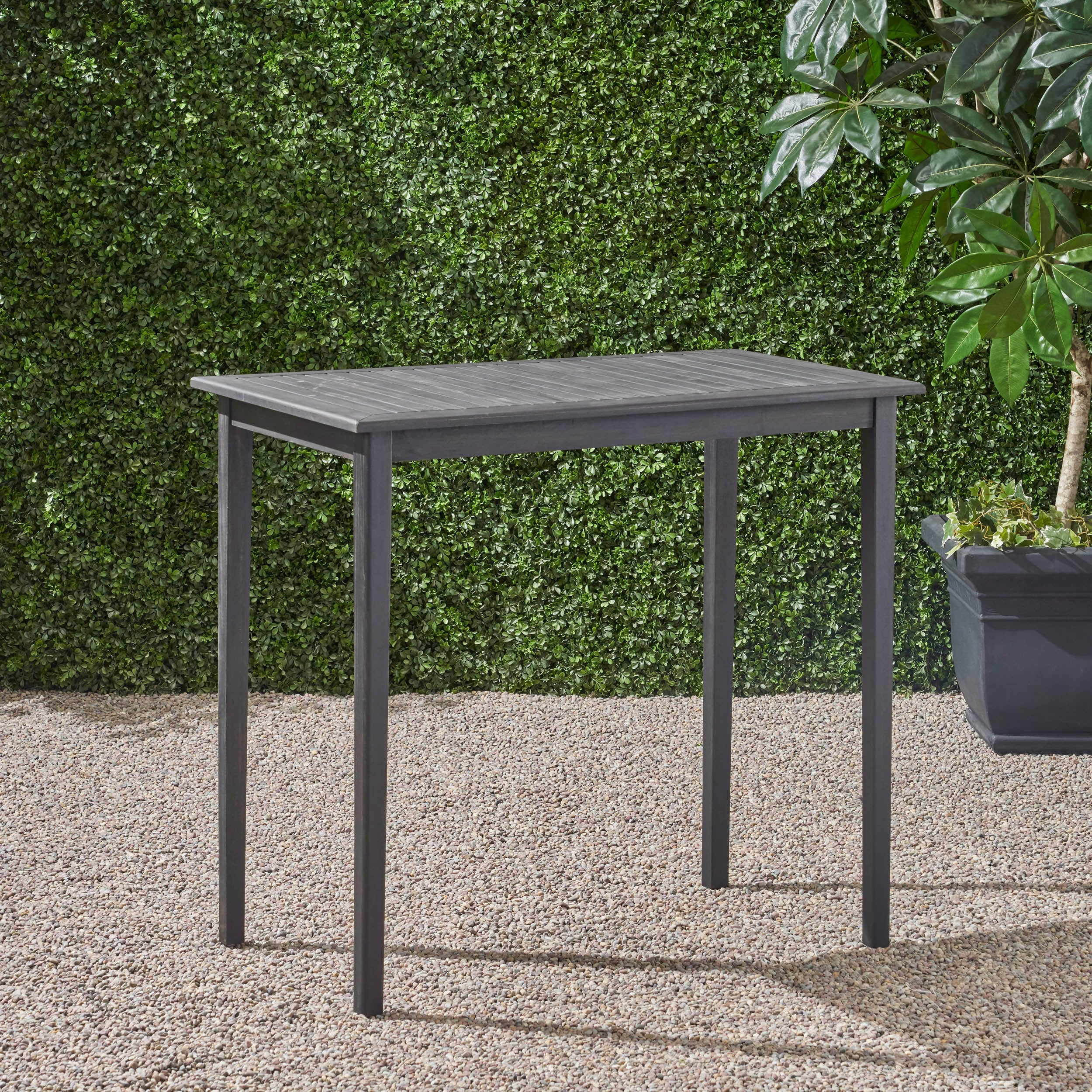 Outdoor Minimalist Acacia Wood Rectangle Bar Table - Dark Gray Finish 45x26 Inches