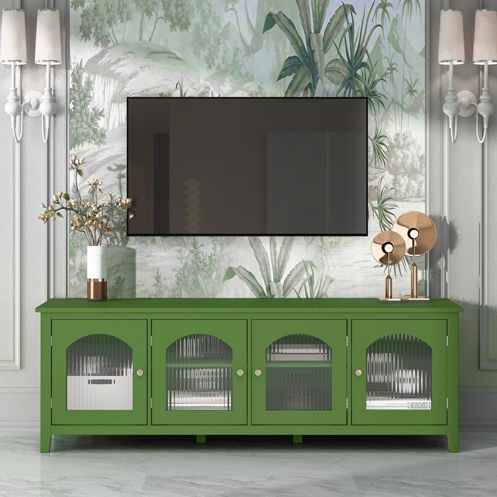 Stylish Antique Green TV Cabinet with Solid Wood Frame and Changhong Glass Door, 71-inch