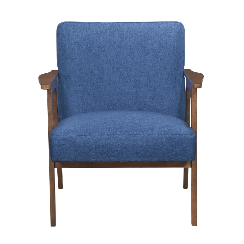 Modern Home Furniture Blue Fabric Upholstery 1pc Accent Chair Brown Finish Solid Rubberwood Contemporary Cushion Seat