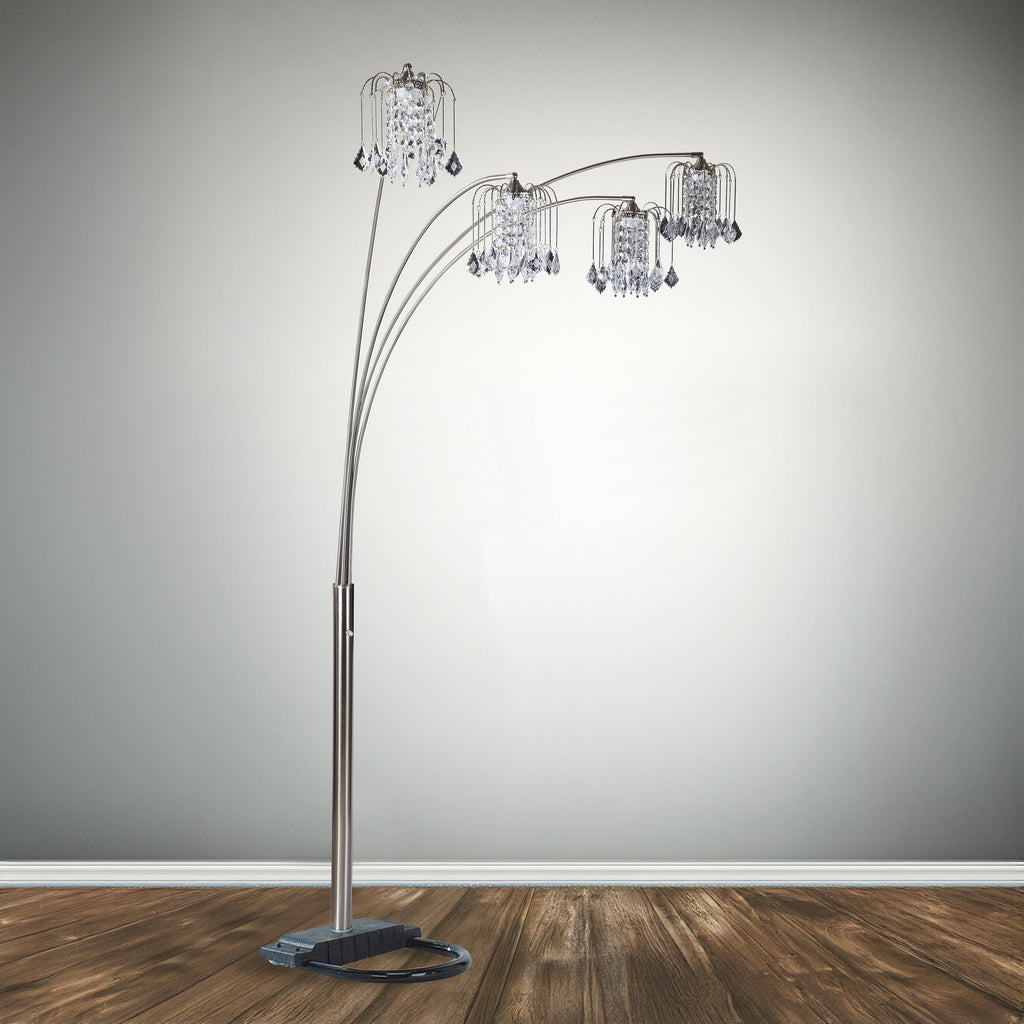 1pc Modern Design Classic Luxury Sleek Multi-head Floor Lamp Half Moon Radiant Crystal-encrusted Sleek Metallic Stems Living Room Pewter