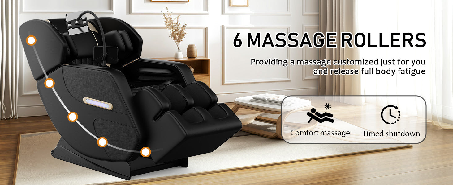 2025 Massage Chair Recliner with Zero Gravity, Full Body Air Pressure, Black, PU Leather