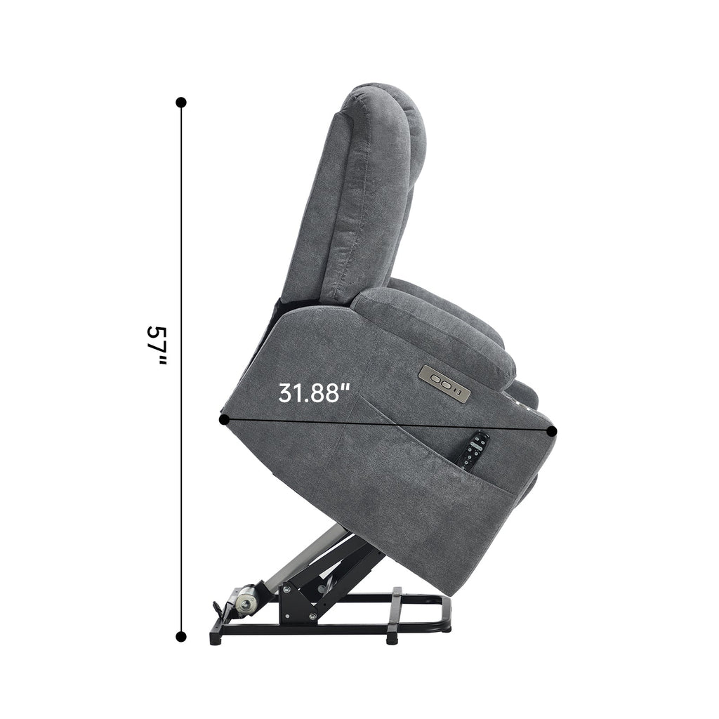 Lift Recliner Chair with Massage and Heat for Elderly, Overstuffed Wide Recliners, Heavy Duty Motion Mechanism with USB and Type C Ports, 2 Steel Cup Holders, Blue Grey