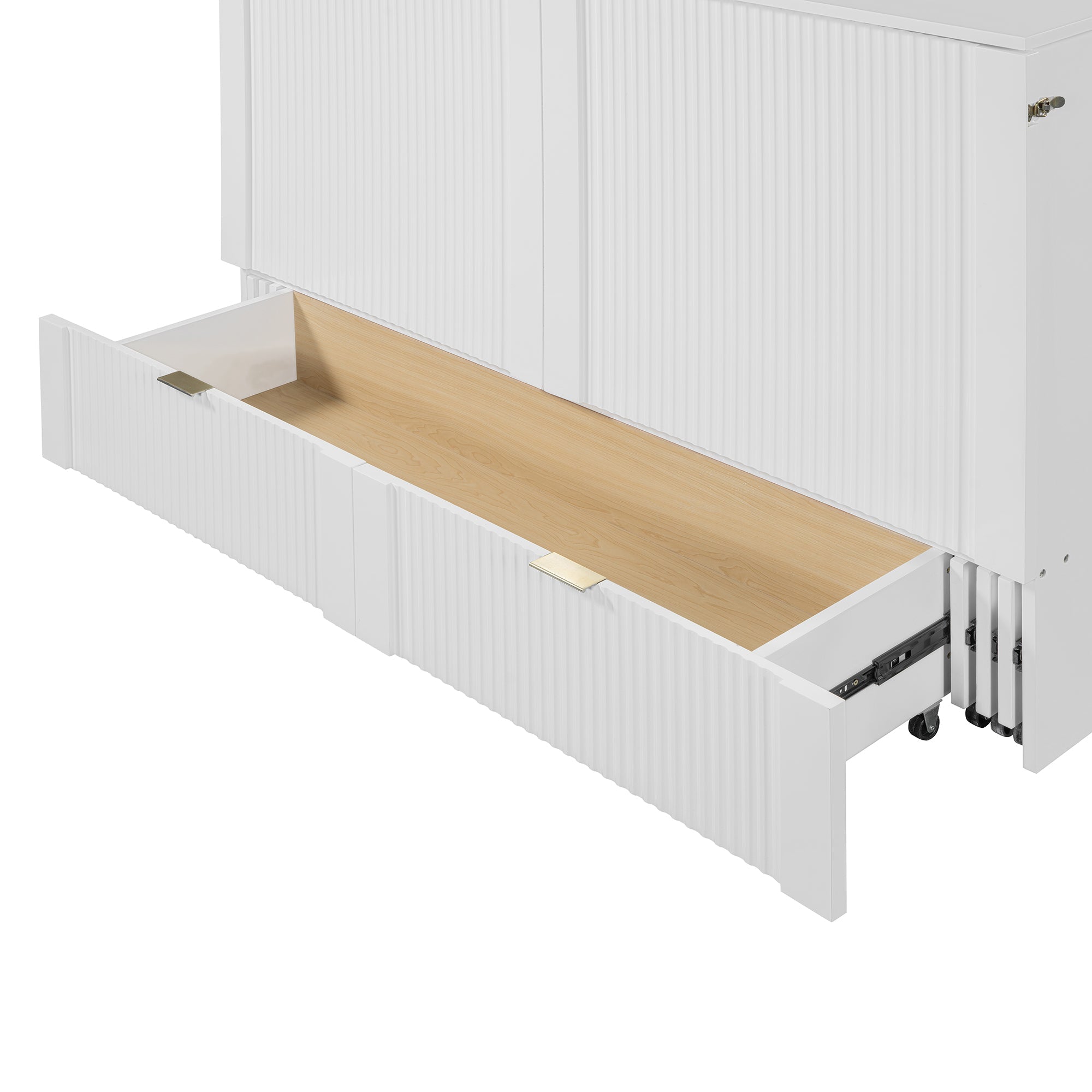 Queen Size Murphy  Bed with drawer and a set of Sockets & USB Ports, Pulley Structure Design, White