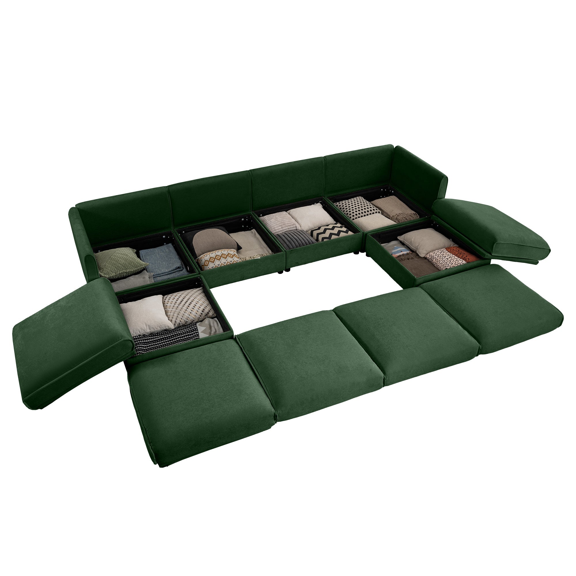 Modular Sectional Sofa with Storage, Extra Large U Shaped Sectional Couch for Living Room, Convertible Modular Sofa Couch with Storage Ottoman, Deep Seat, Cylindrical Backrest and Armrests,Green