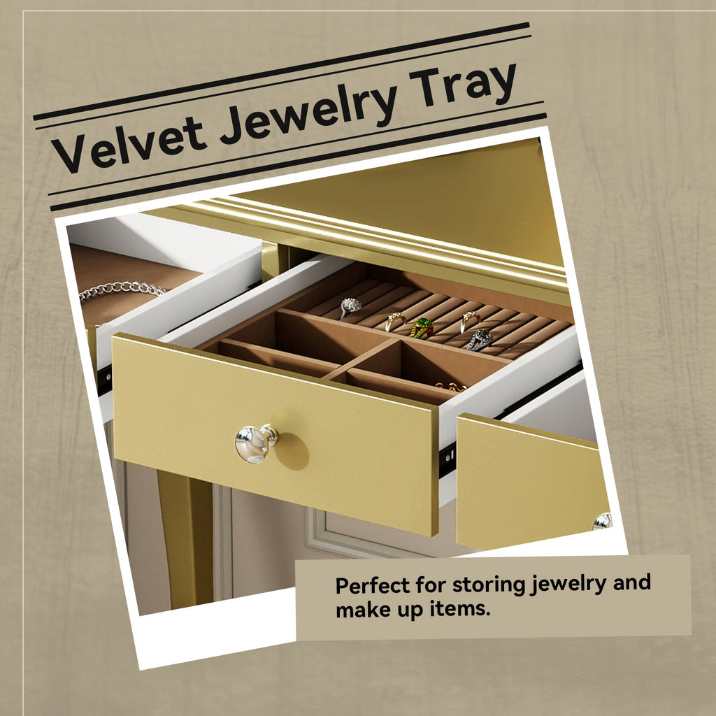 Luxury Makeup Vanity Desk with Oval Mirror, 3-Drawer Dressing Table for Jewelry Storage, Elegant Console Table for Entryway, Living Room & Bedroom, Stylish Home Decor,Gold