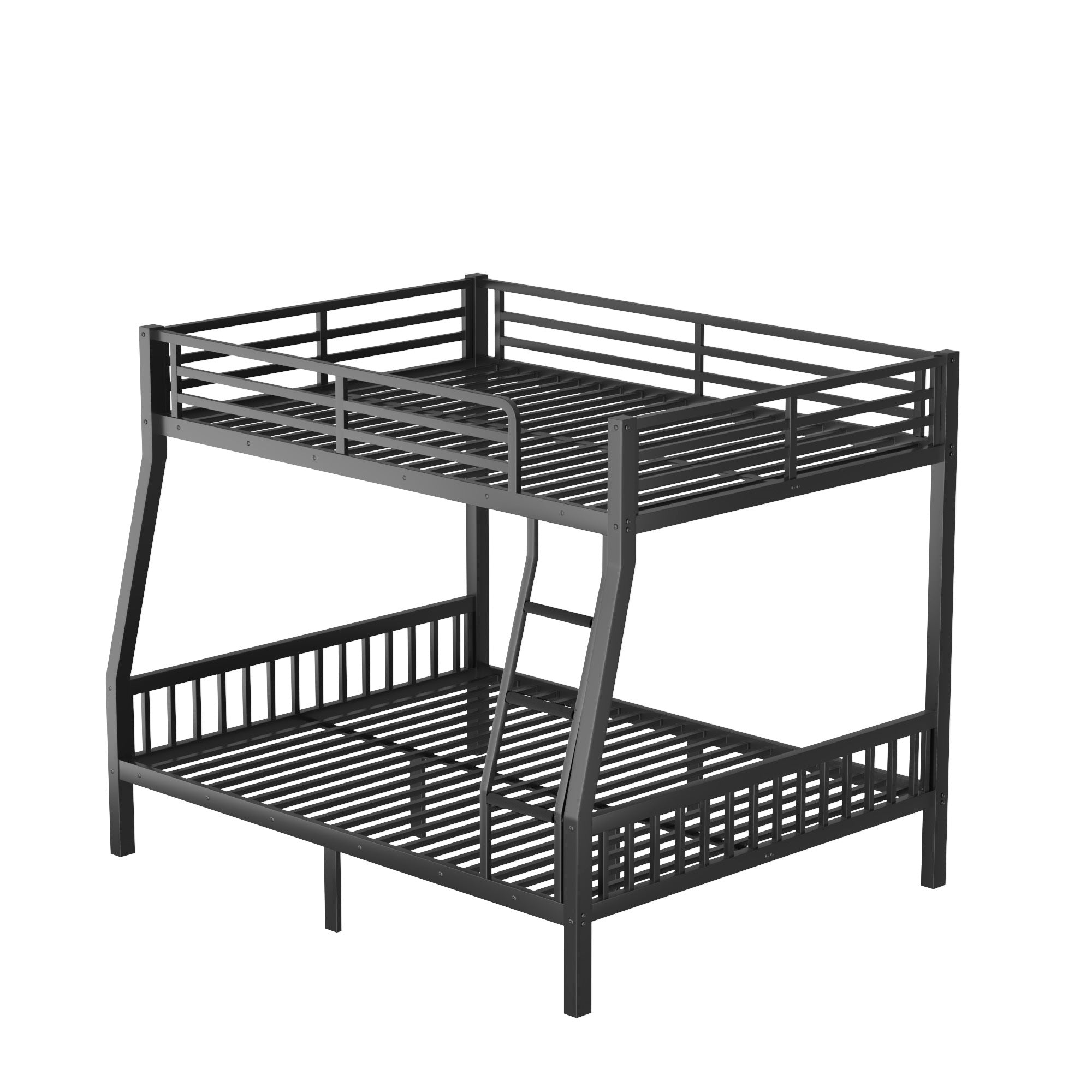 Full XL Over Queen Metal Bunk Bed with Ladder and Slats Support for Adults Teens, Black(Old SKU W2580S00002)