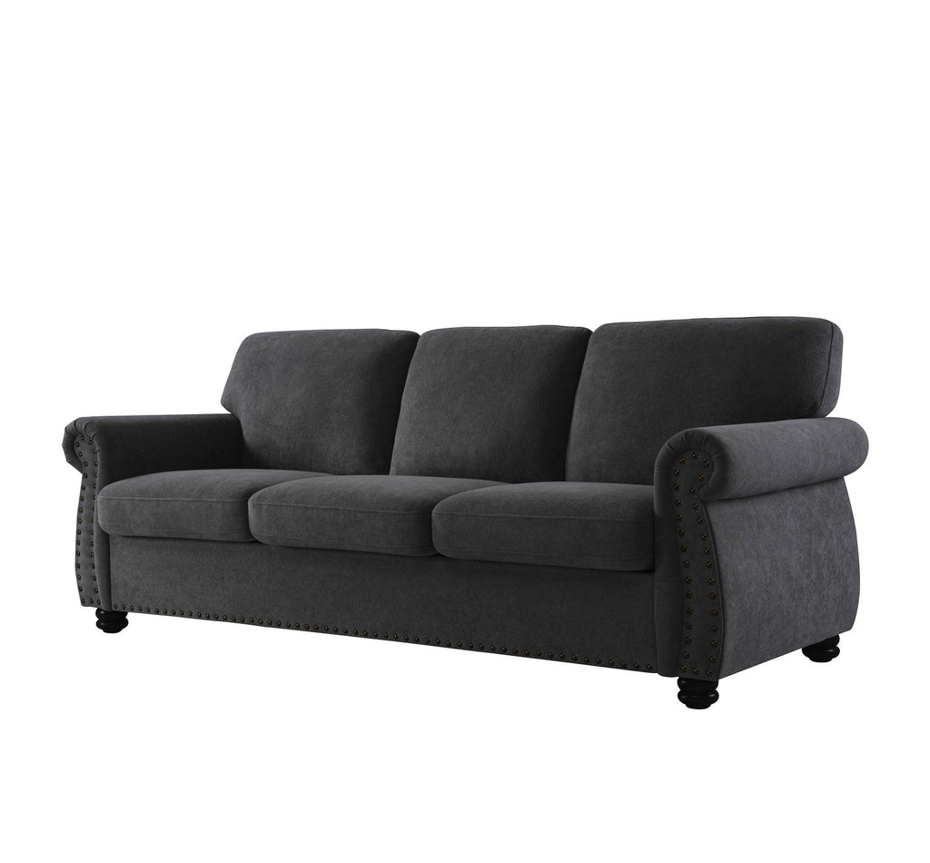Soft Velvet Sofa, Upholstered 3 Seater Couch with High-Density Foam, Loose Back Cushions and Solid Wood Turned Legs, Chic Living Room Furniture for Home, Apartment and Office, Black