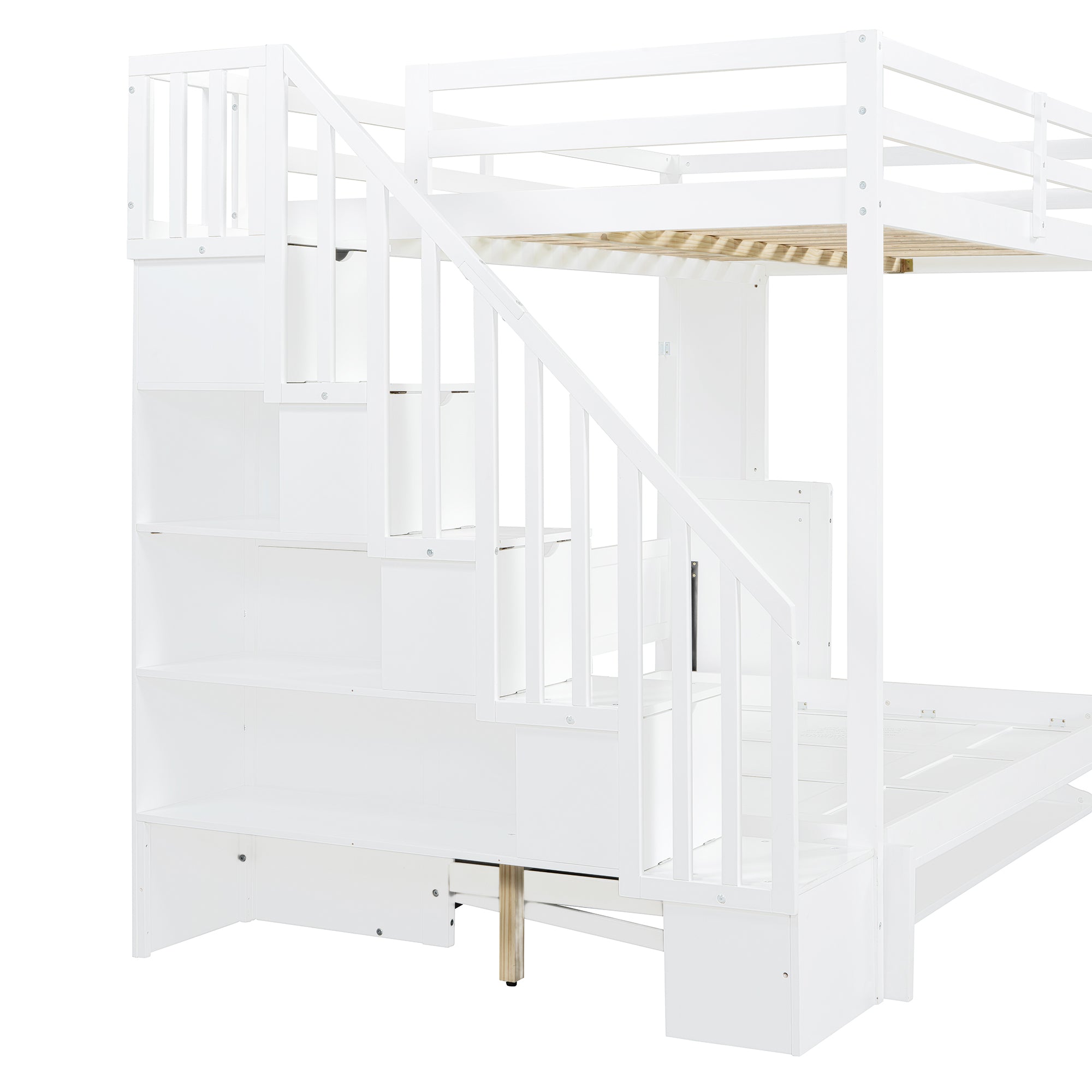 Full Over Full Size Murphy Bed with Hydraulic Lift & Desk Design, White