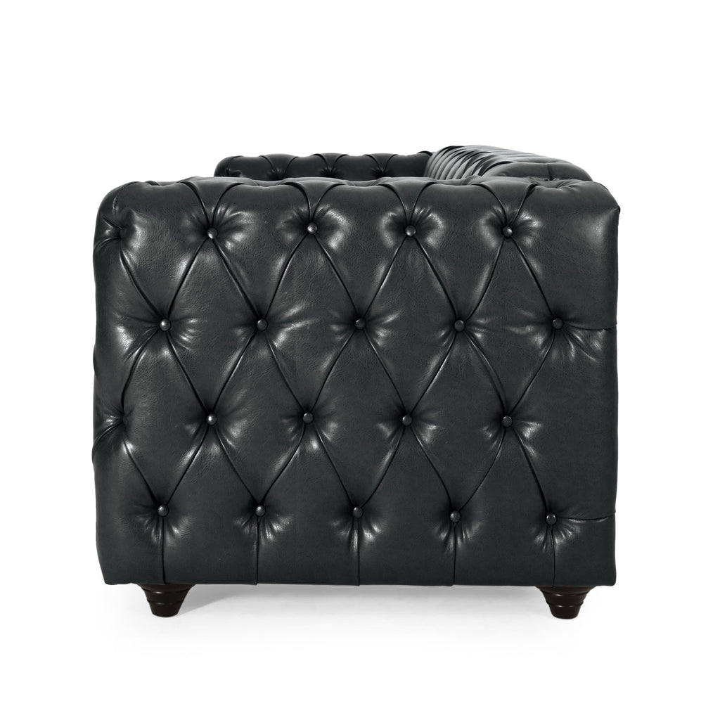 Mirod Comfy 3-Seat Sofa with Wooden Legs, PU Upholstery, Black, 83.5'' Width