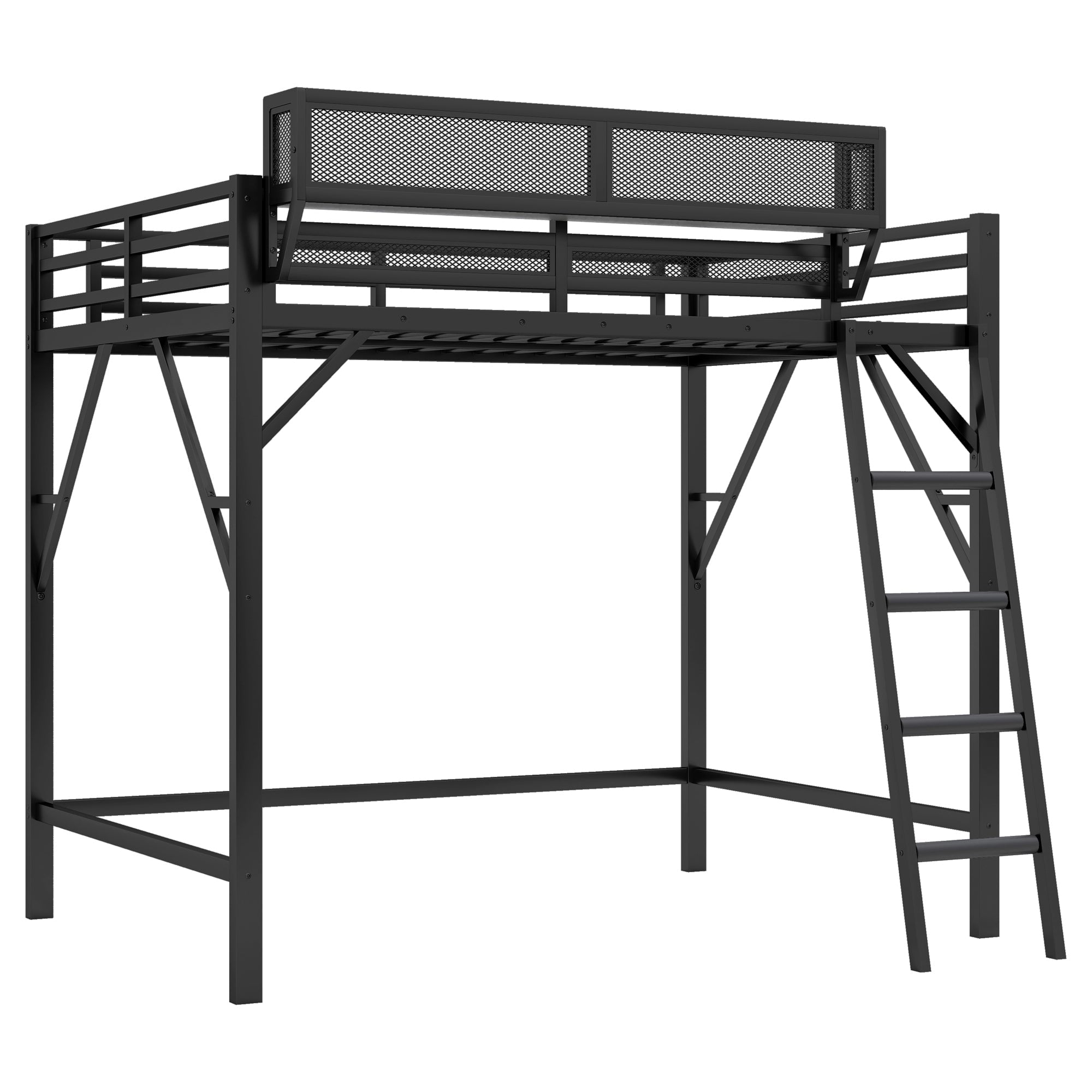 Full Size Loft Bed with Ladder, Metal Full Loft Bed with Storage Shelves, High Loft Bed for Kids Teens, Black(Expect Arrival Date 2025/11/26, Old SKU W2580P353531)