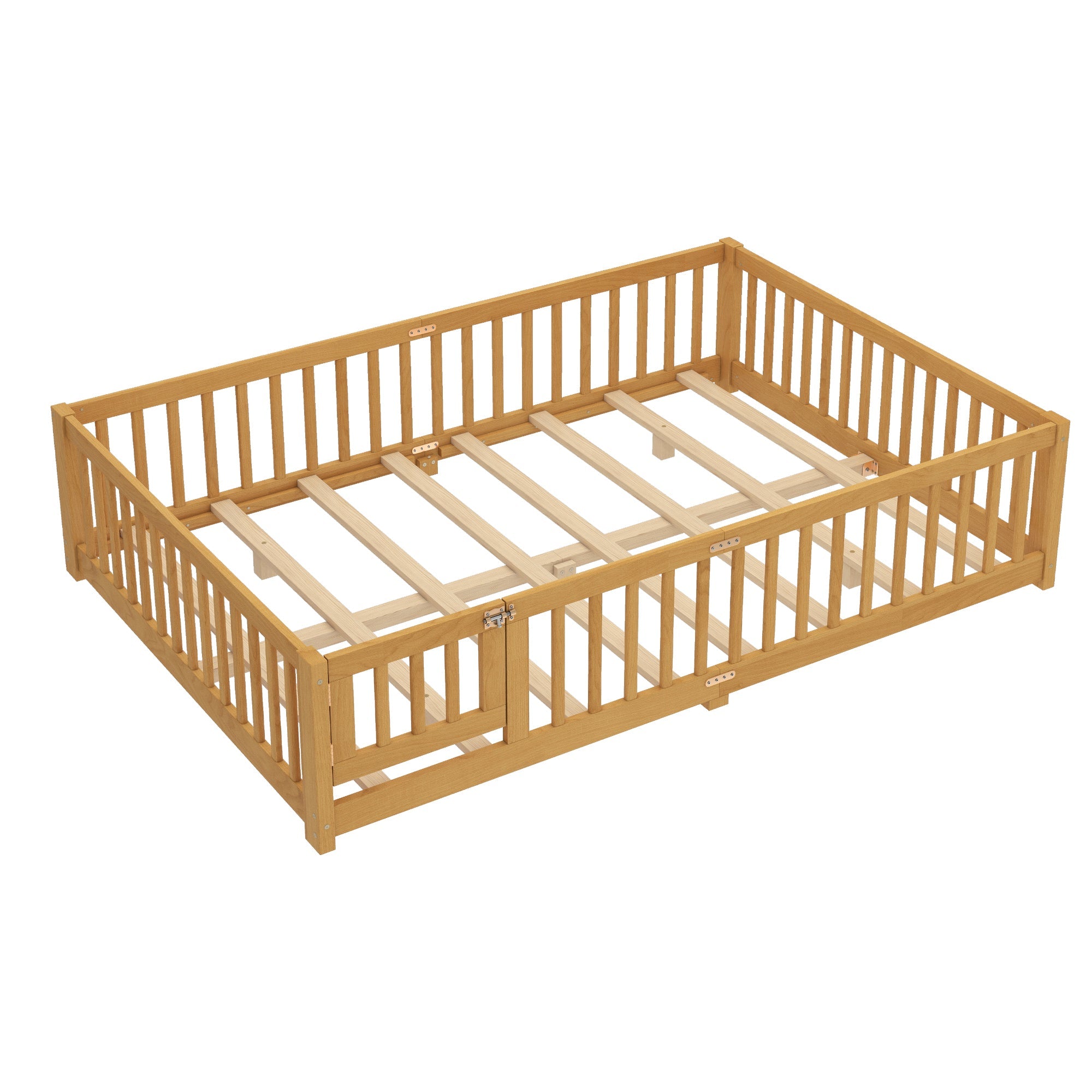 Queen Size Bed Floor Bed with Safety Guardrails and Door for Kids, Natural( Old SKU:W1580P154630)