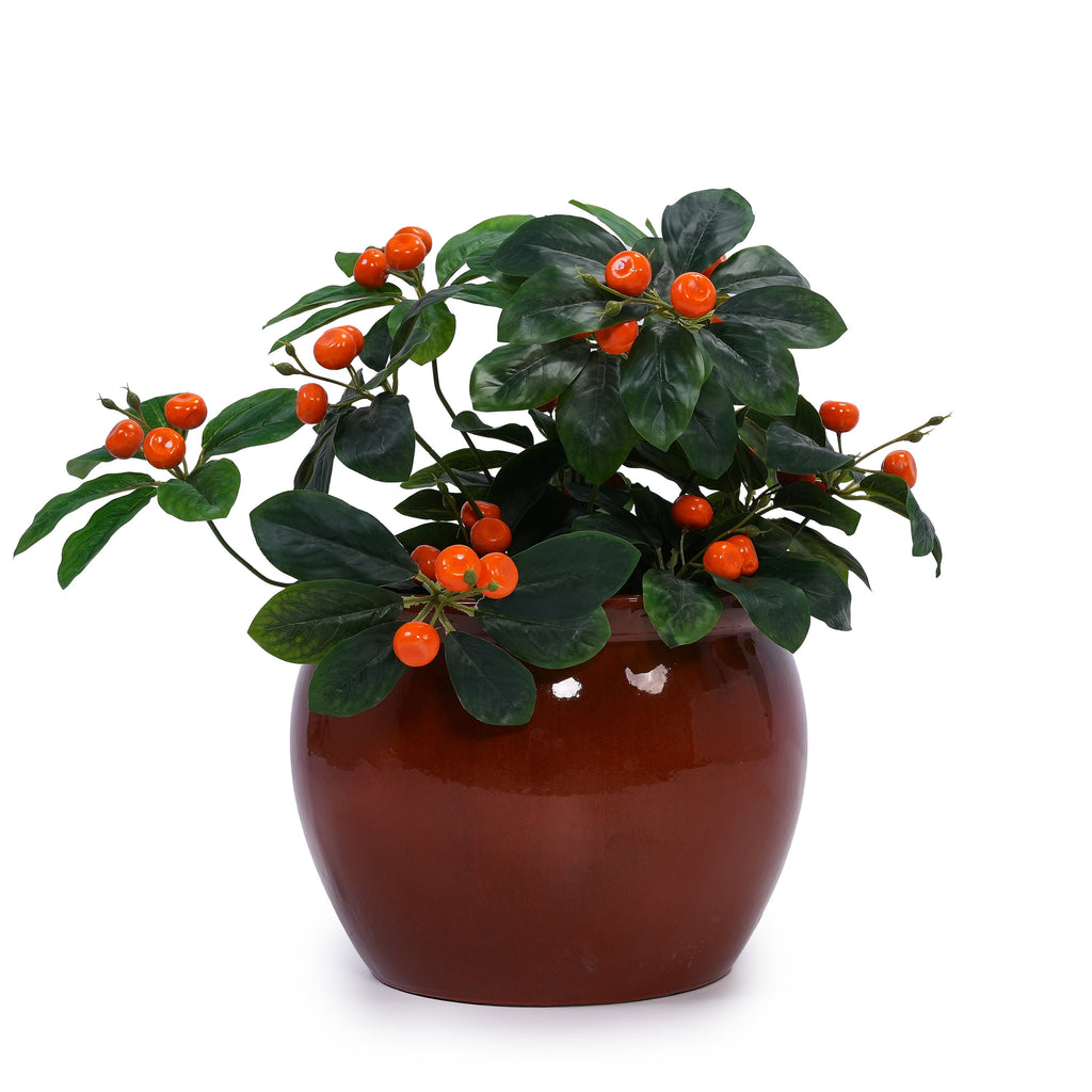 3 Pieces Ceramic Flowerpot, Modern Planter for Patio, Garden or Windowsills - Orange