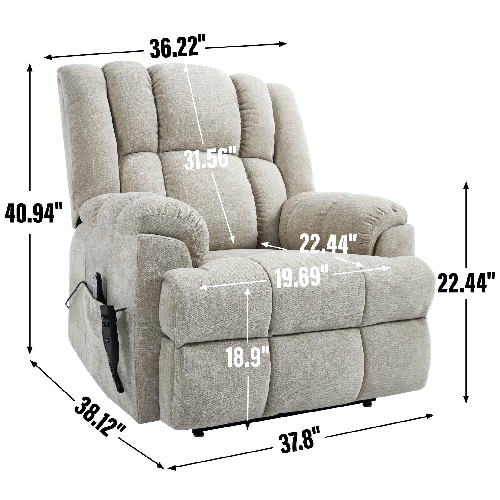 Dual Motor Heat Massage Infinite Position Up to 350 LBS Electric Power Lift Recliners with Power-Remote, Medium-firm and Heavy Duty, Beige