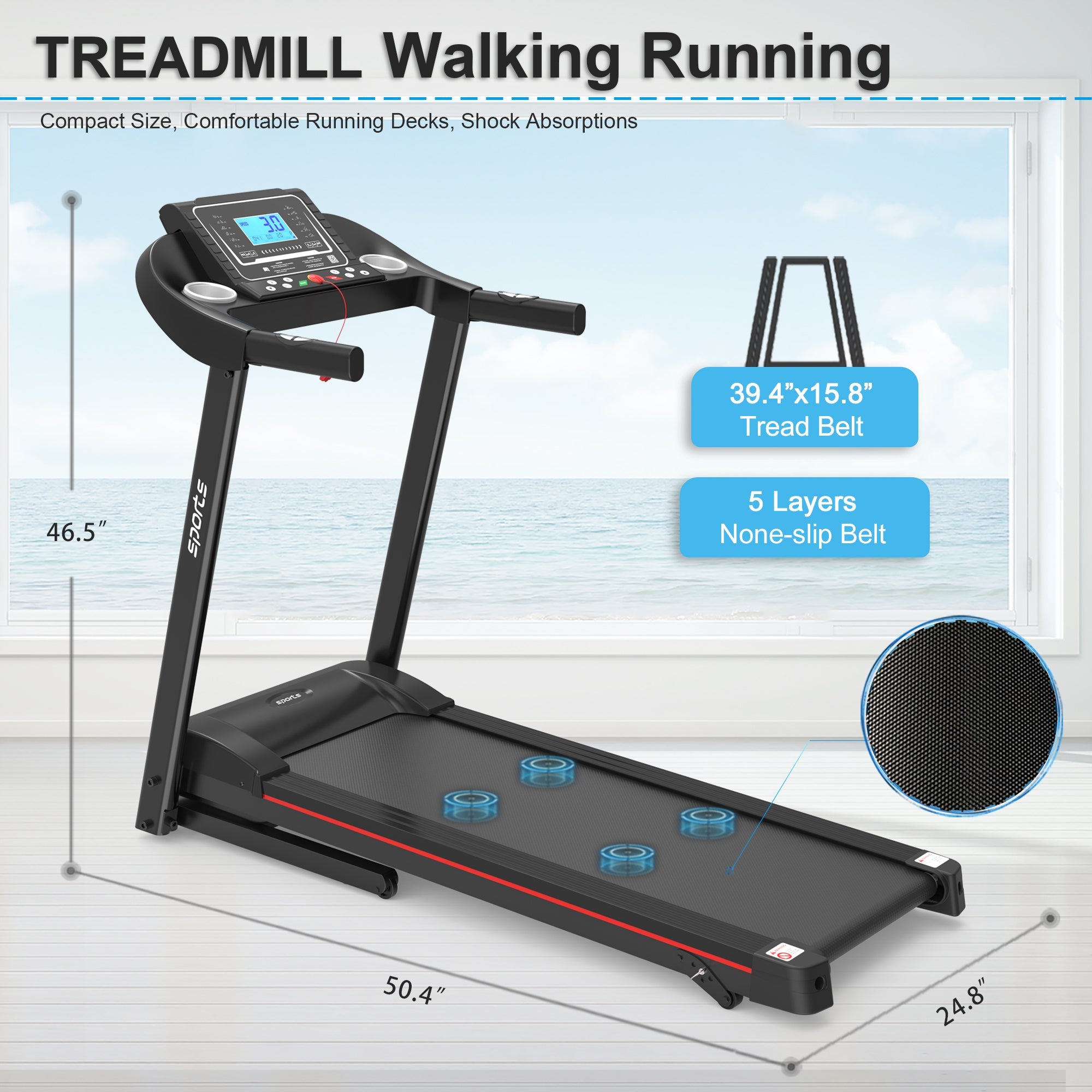 Fitshow App Home Foldable Treadmill with Incline, Folding Treadmill for Home Workout, Electric Walking Running Treadmill Machine 5' LCD Screen 250 LB Capacity Bluetooth Music