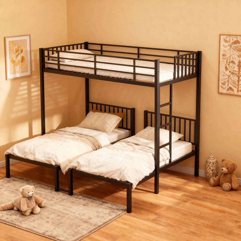 Triple Bunk Bed for Kids,3 Bed Bunk Beds for 3,Metal Triple Bunk Beds,Separates Into 3 Twin Beds,Noise Reduced Structure,Black
