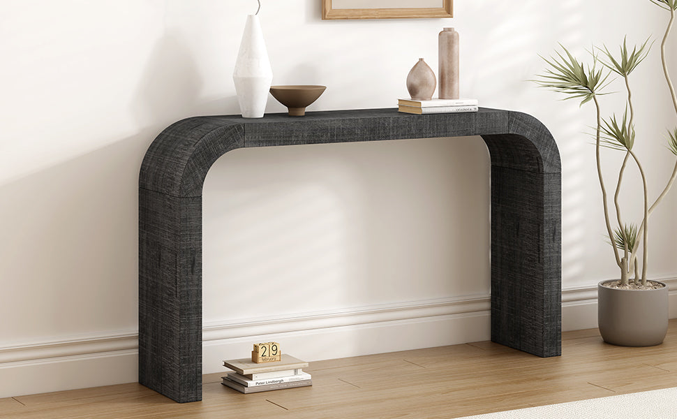 Mirod 52' Wood Console Table with Curved Edge, Natural Texture, Perfect for Entryways and Living Rooms