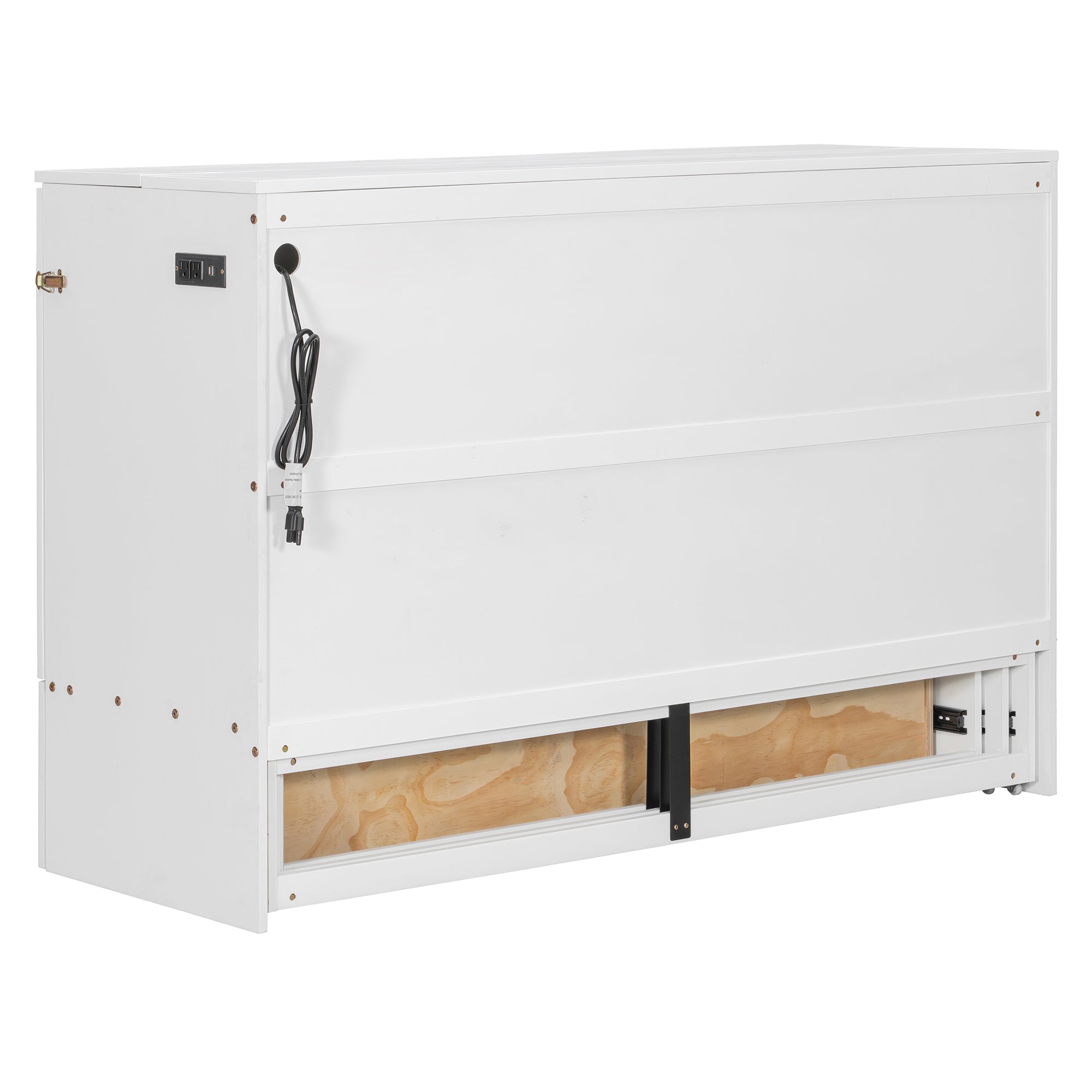 Queen Size Murphy Bed Wall Bed with drawer and a set of Sockets & USB Ports, Pulley Structure Design, White(OLD SKU: LP100671AAK)