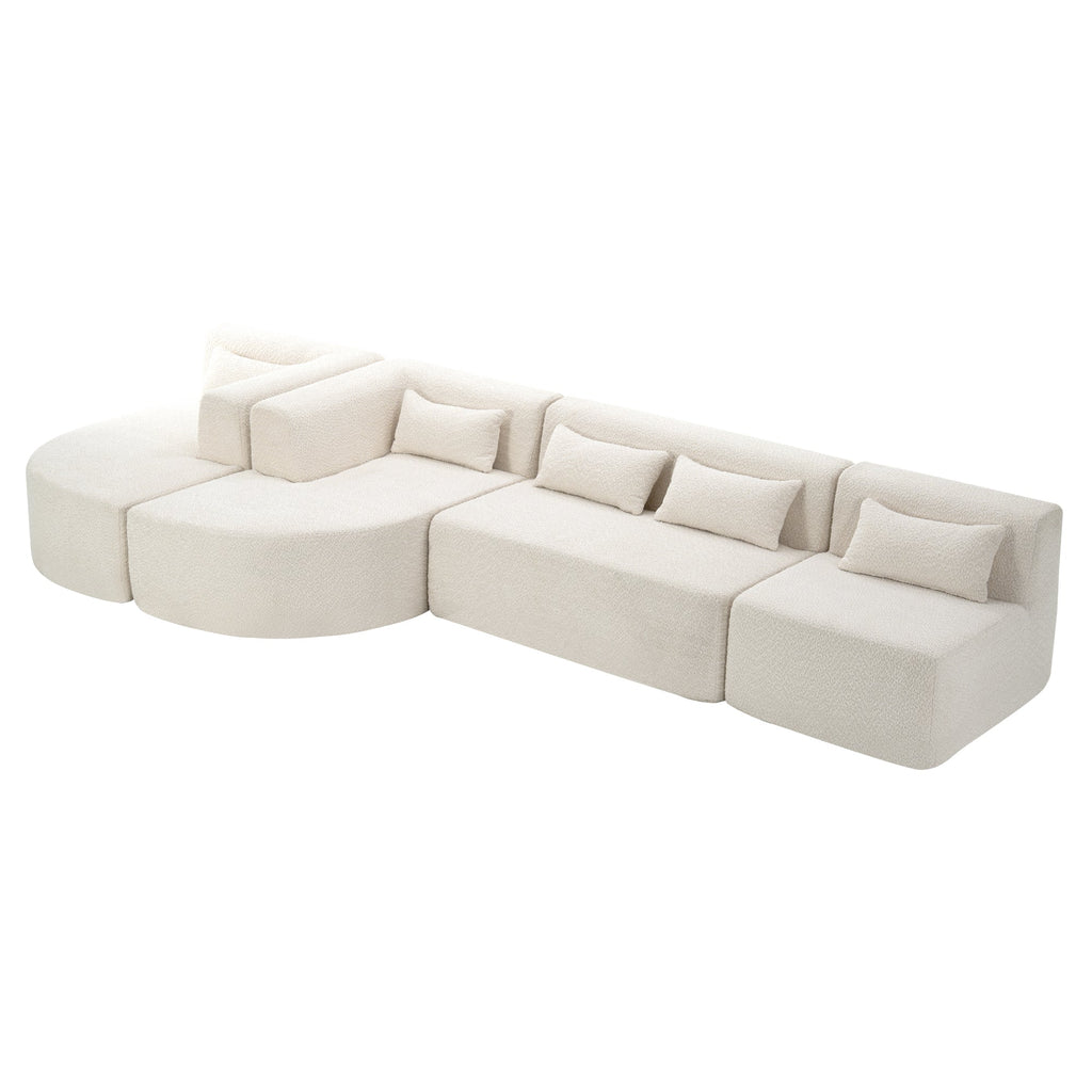 144' Upholstered Sofa Free-combined Sofa Couch with Two Chaise Lounge and Five Back Pillows for Living Room(Old SKU: N719S001600A), Beige