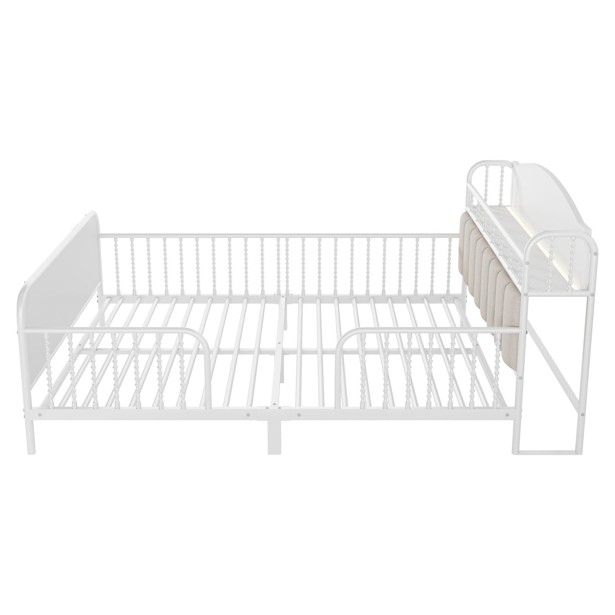 Full Size Metal Platform Bed Frame with Light, Kids Full Metal Bed with Upholstered and Storage Headboard, White (Expect Arrival Date 2025/10/5)