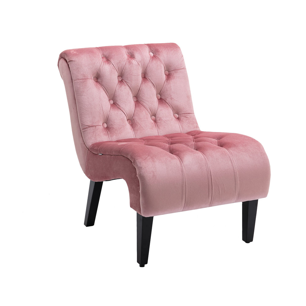 COOLMORE Modern Velvet Armless Accent Living Room Chair / Leisure Chair,Upholstered Fabric Button Comfortable Chair with Wooden Legs for Bedroom, Living Room, Office (Pink Velvet)