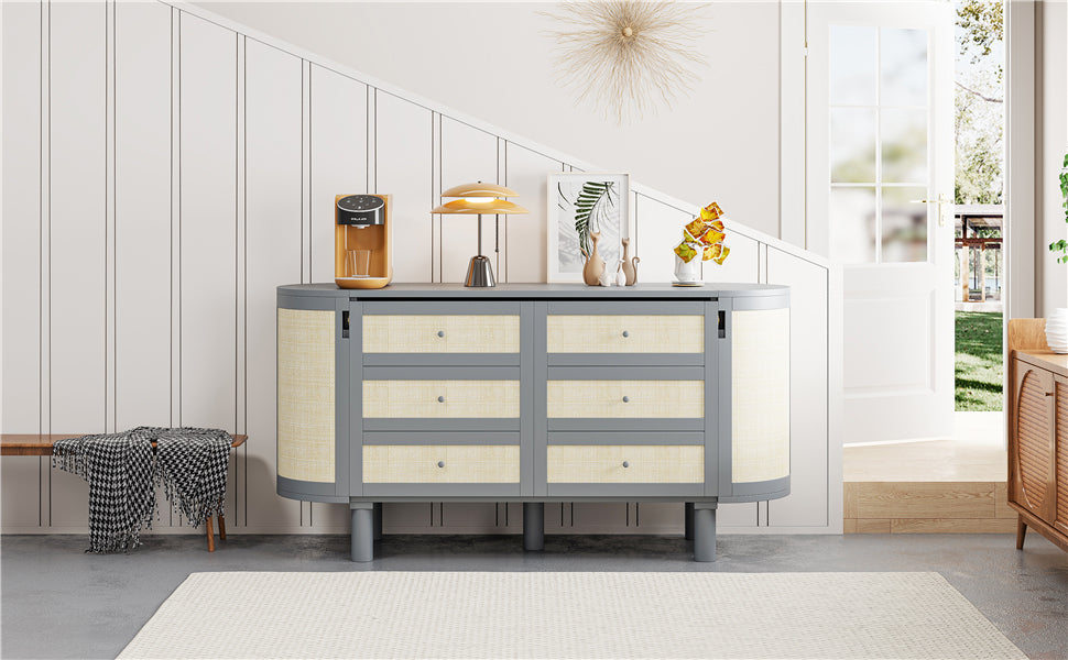 Full Murphy Bed with Hidden Storage & Modern Woven Design,Gray