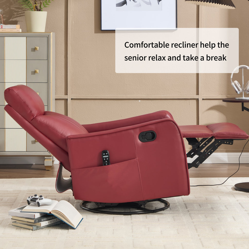 Red Faux Leather Heat Massage Manual Recliner Chair with Rocker and Swivel for Living Room