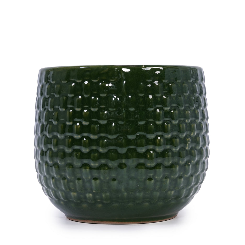 3 Pieces Ceramic Flowerpot, Modern Planter for Patio, Garden or Windowsills - Dark Green