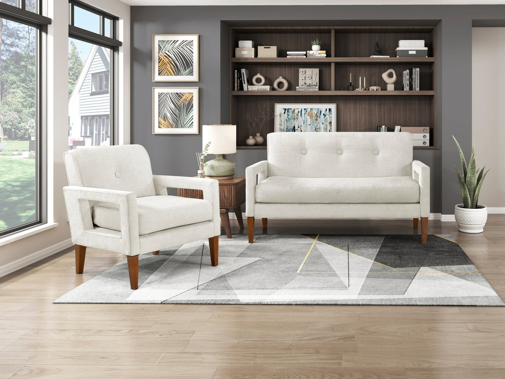 Modern Living Room Chair Beige Chenille Upholstery Pocket Coils Solid Wood Legs Furniture 1pc Armchair