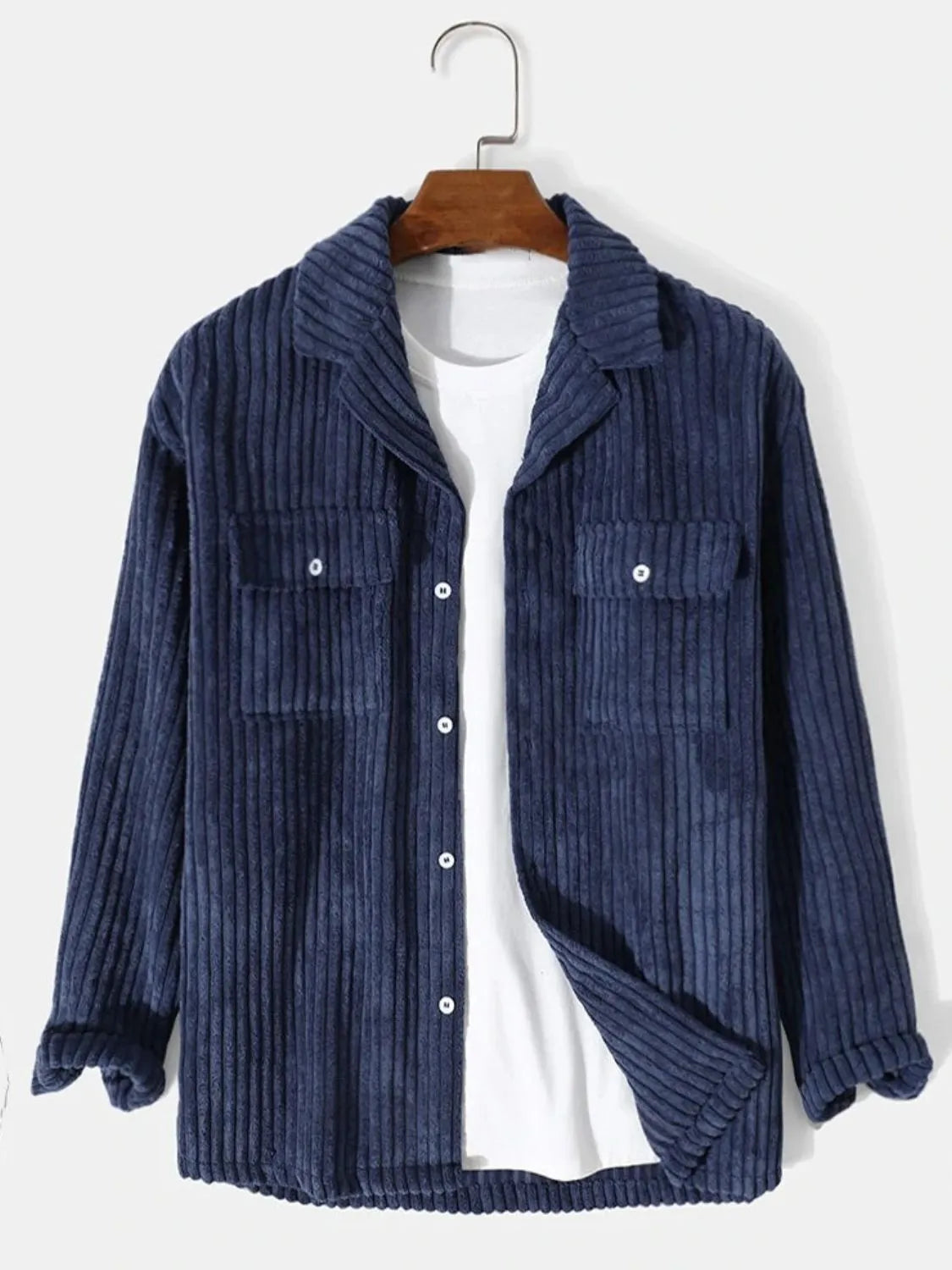 Corduroy Button Up Long Sleeve Jacket Plus Size