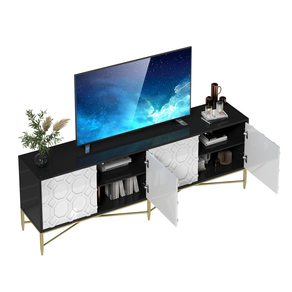 Modern Black and White Color Scheme Press Design 4 Door Cabinet, Living Room TV Stand
