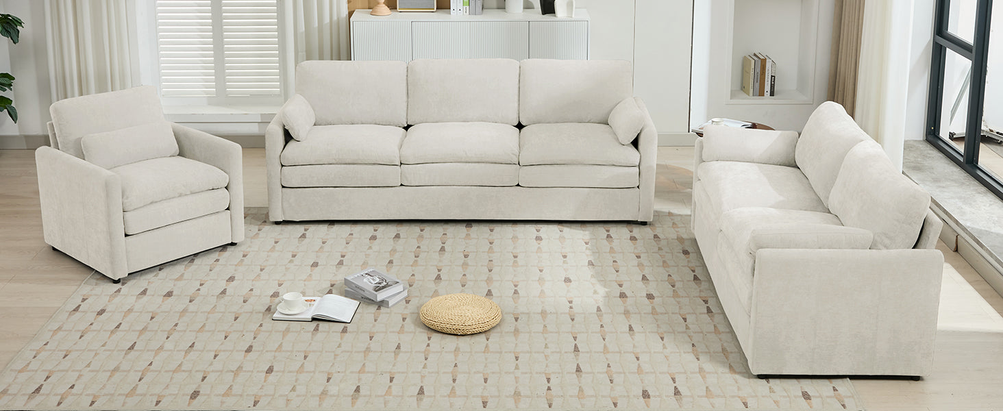 Cozy Upholstered Sofa Set Oversized Comfy Cloud Sofa Double Cushion Sofa Group Plush Cushion Sofa Couch for Living Room, Beige