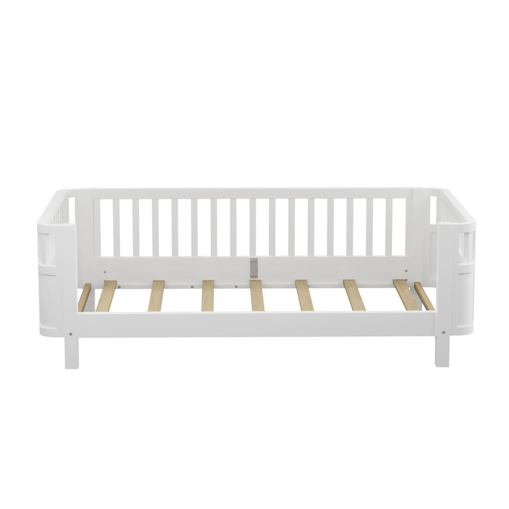 Twin Size Wood Platform Bed for Kids, Wood Low Profile Twin Bed with Rails for Girls and Boys, White (Patented Design)