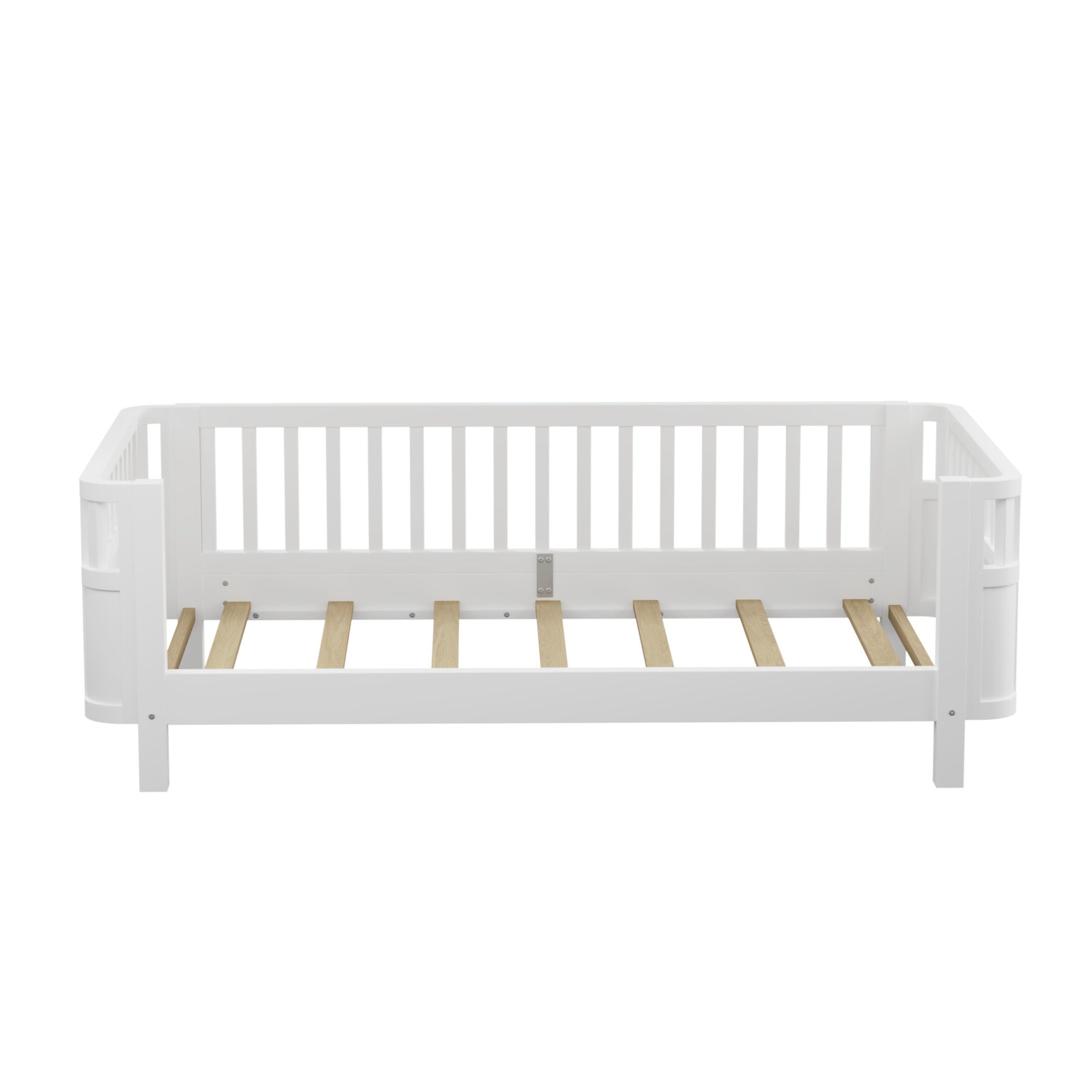 Twin Size Wood Platform Bed for Kids, Wood Low Profile Twin Bed with Rails for Girls and Boys, White (Patented Design)
