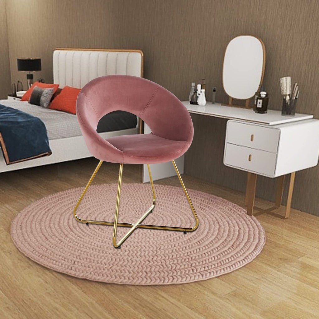 Modern Accent Velvet Chairs Set of 2 Dining Chairs Single Sofa Comfy Upholstered Arm Chair Living Room Furniture Mid-Century Leisure Lounge Chairs with Golden Metal Frame Legs