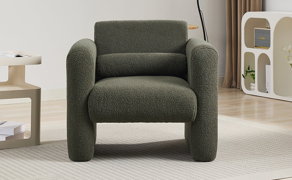 Modern Accent Chair Lambskin Sherpa Fabric Upholstered Comfy Reading Arm Chair Seaweed Green