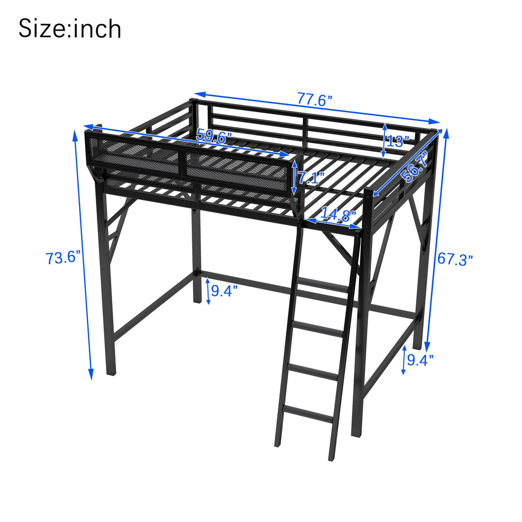 Full Size Loft Bed with Ladder, Metal Full Loft Bed with Storage Shelves, High Loft Bed for Kids Teens, Black(Expect Arrival Date 2025/11/26, Old SKU W2580P353531)