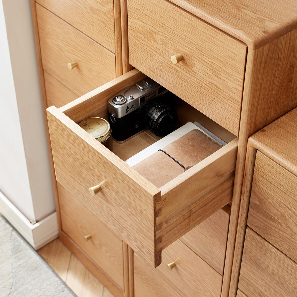 Modern Minimalist Solid Oak Bedside Table Storage Cabinet with Four Drawers for Living Room