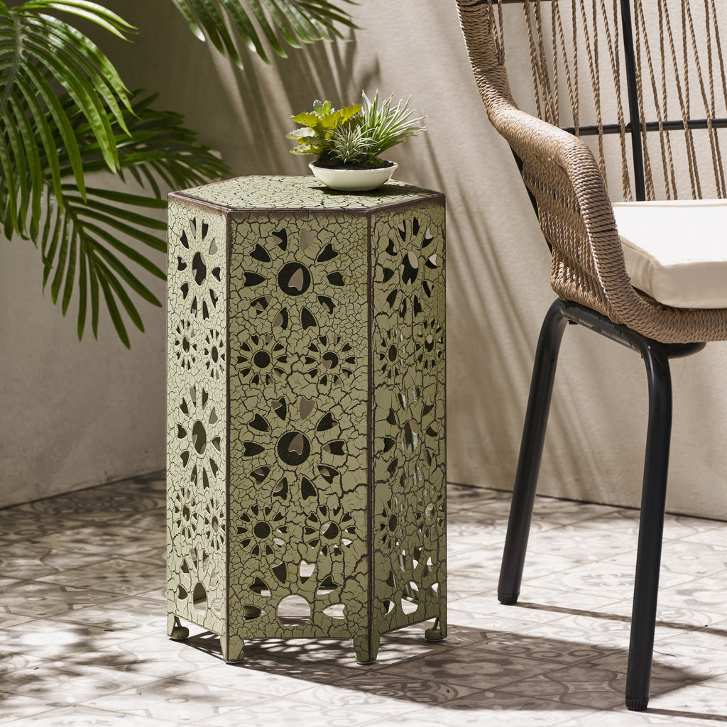 ELIANA 12' Side Table Sunburst Design Green Iron Compact