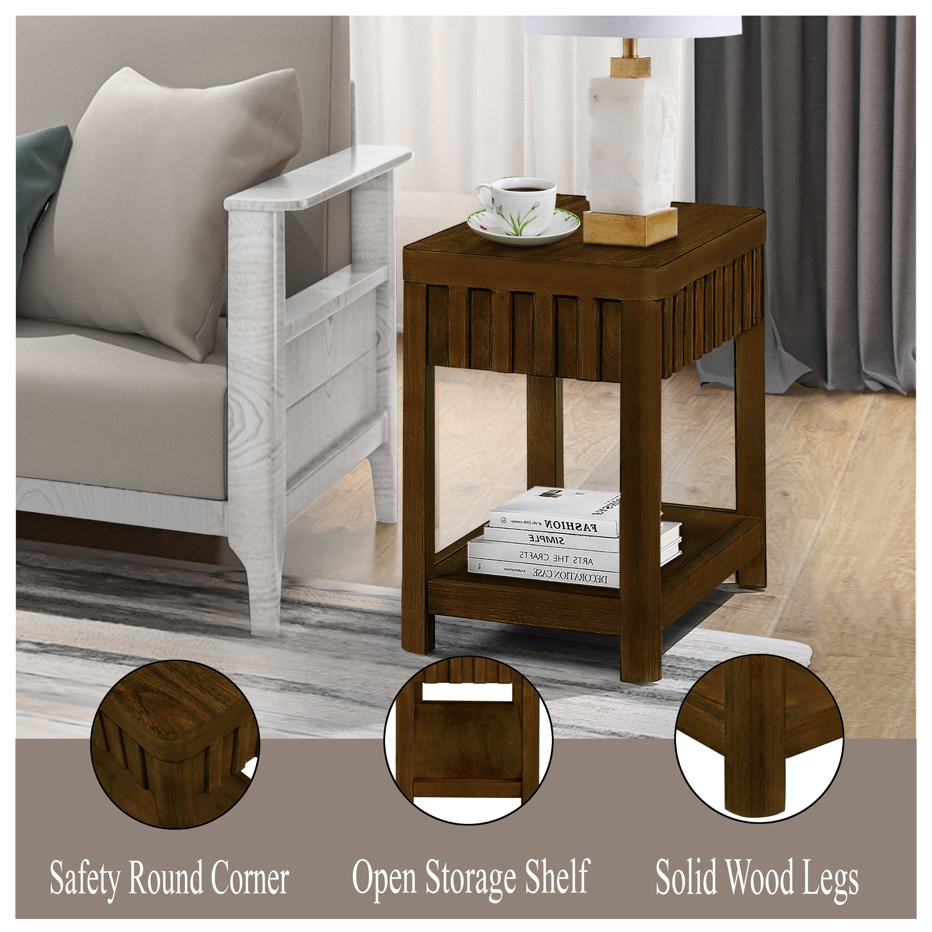 Rectangular Living Room Coffee Table Set, 3-Piece Living Room Table Set with Solid Wood Legs, 1 Coffee Table and 2 End Table, Wood Center Table Tea Table Set .Easy Assembly, Walnut