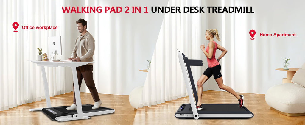 2 in 1 Under Desk Treadmill, 2.5HP Folding Electric Treadmill Walking Jogging Machine for Home Office with Remote Control, White