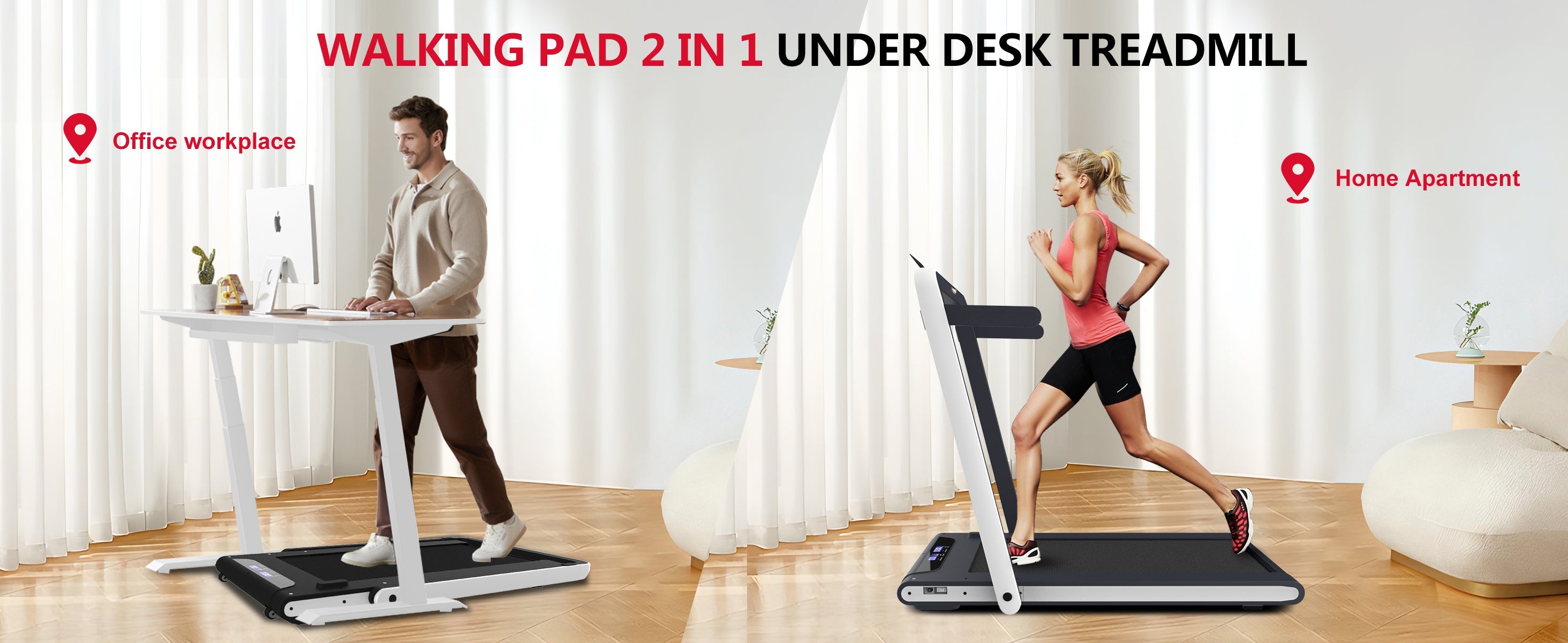 2 in 1 Under Desk Treadmill, 2.5HP Folding Electric Treadmill Walking Jogging Machine for Home Office with Remote Control, White