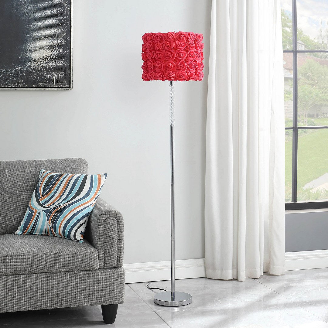 63'In Red Roses In Bloom Acrylic/Metal Floor Lamp