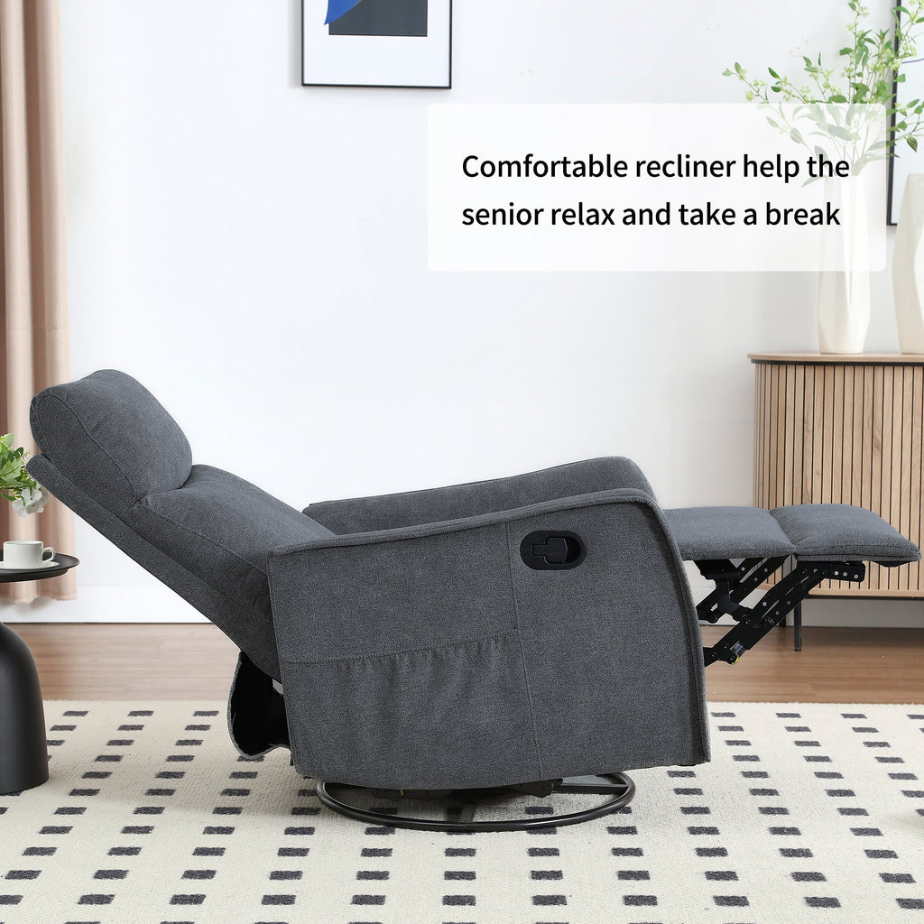 Heat Massage Manual Recliner Chair with Rocker and Swivel in Fabric for Living Room, Grey