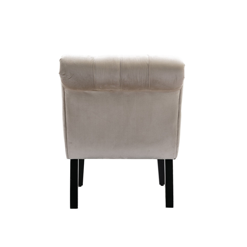 COOLMORE Modern Velvet Armless Accent Living Room Chair / Leisure Chair,Upholstered Fabric Button Comfortable Chair with Wooden Legs for Bedroom, Living Room, Office (Beige Velvet)