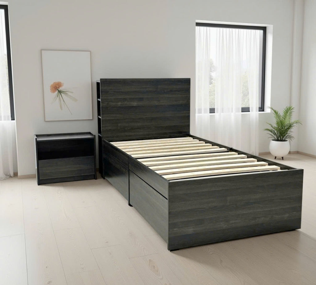 Robin Twin Storage Bed with 1 Nightstand in Dark Gray